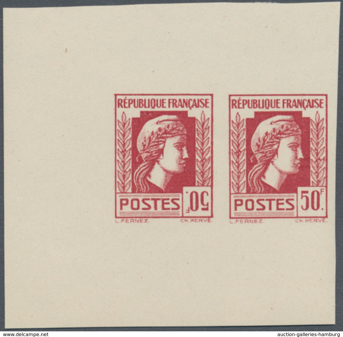 Frankreich: 1944, Definitives "Marianne", Not Issued, 50fr. Brownish Red, Imperforate Essay, Horizon - Used Stamps