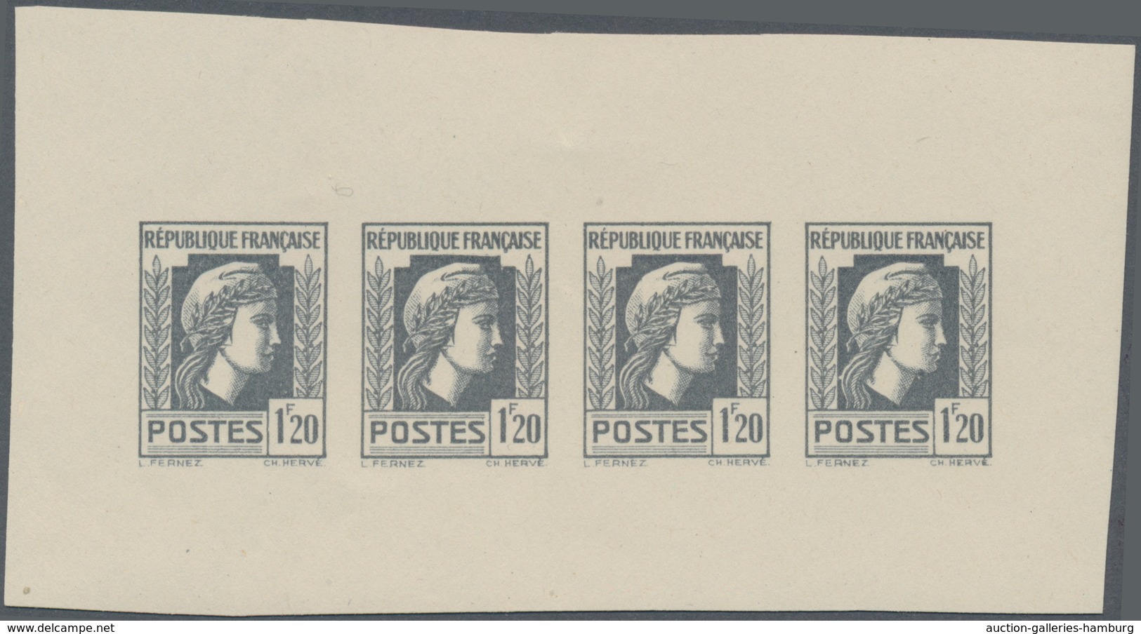 Frankreich: 1944, Definitives "Marianne", Not Issued, 1.20fr., Group Of Five Imperforate Panes Of Fo - Gebraucht