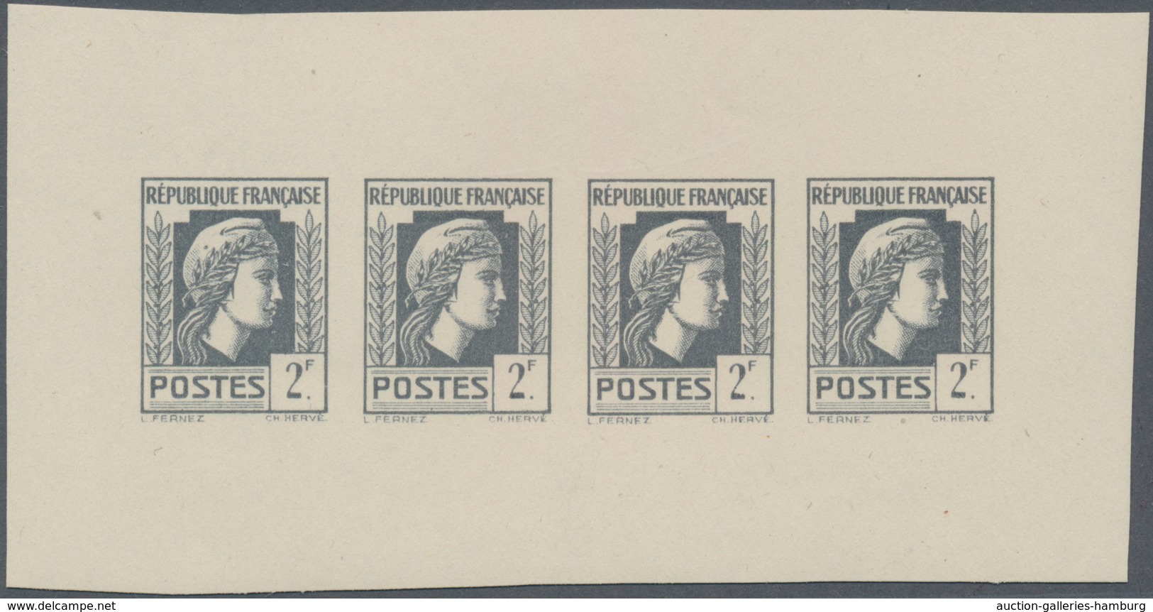 Frankreich: 1944, Definitives "Marianne", Not Issued, 2fr., Group Of Five Imperforate Panes Of Four - Gebraucht