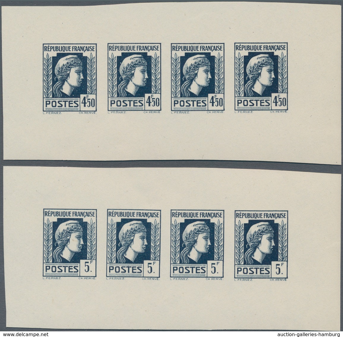 Frankreich: 1944, Definitives "Marianne", Not Issued, Group Of Ten Imperforate Panes Of Four Stamps - Gebraucht