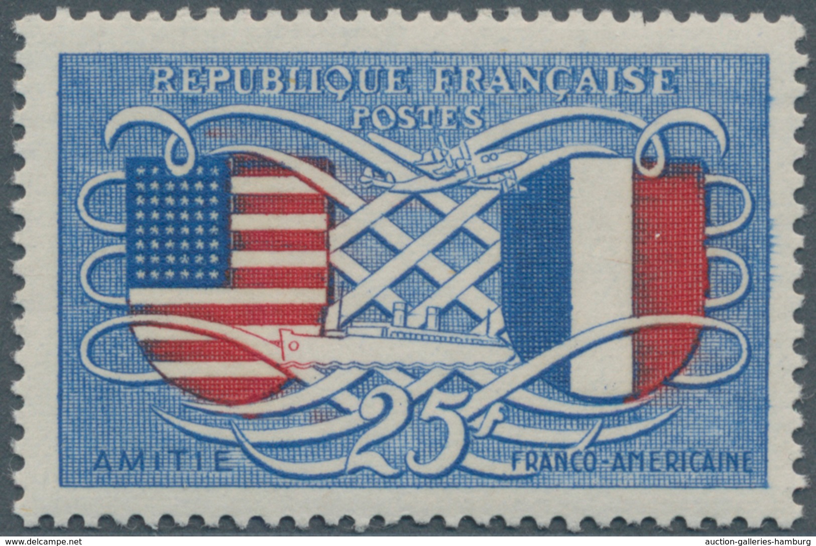 Frankreich: 1949, French-American Friendship 25 Fr. Blue/red As Official Colour Test In Letterpress - Gebraucht