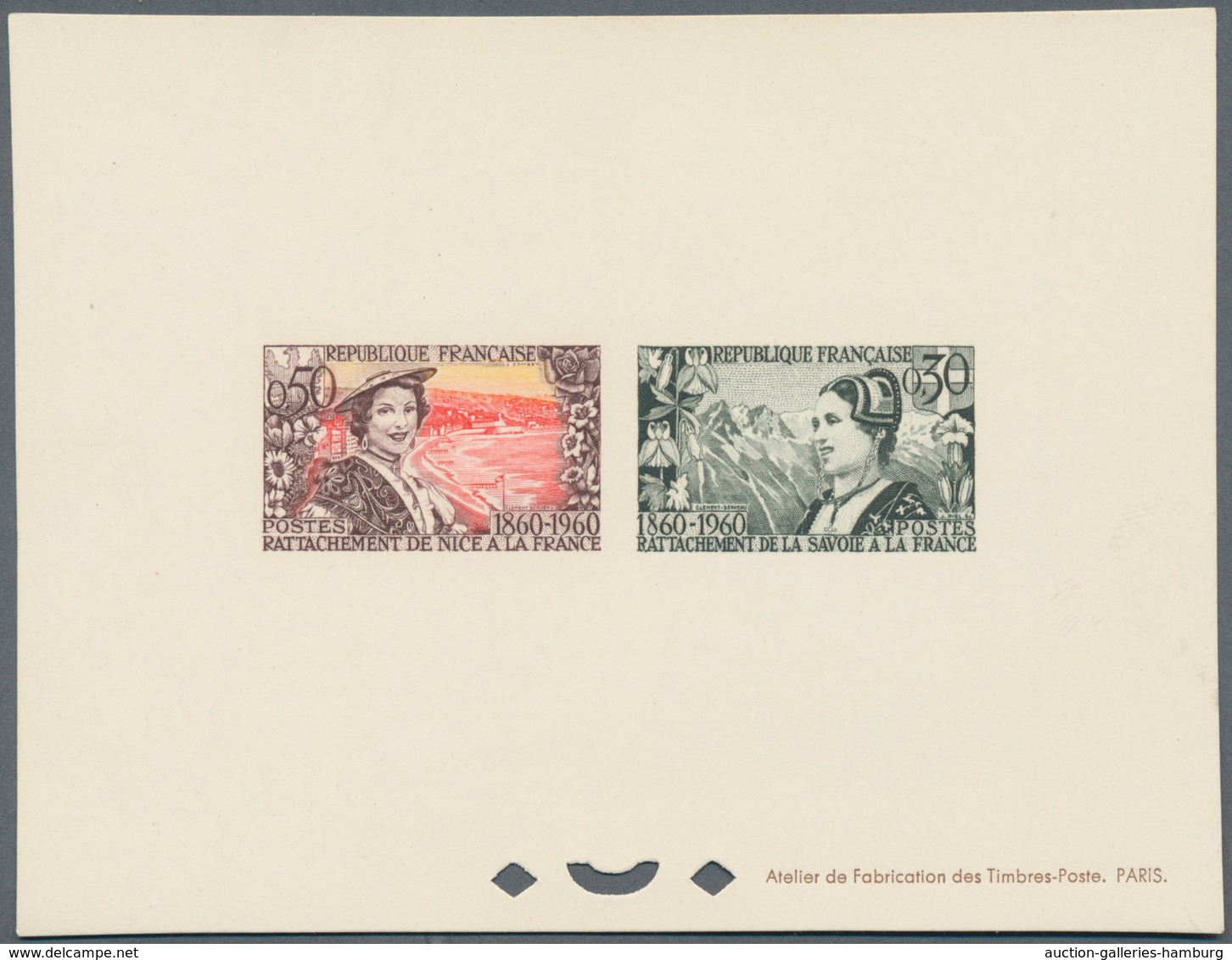 Frankreich: 1960, 100 Years Affiliation Of Nice And Savoy To France 0.30 Fr And 0.50 Fr As Èpreuve D - Gebraucht