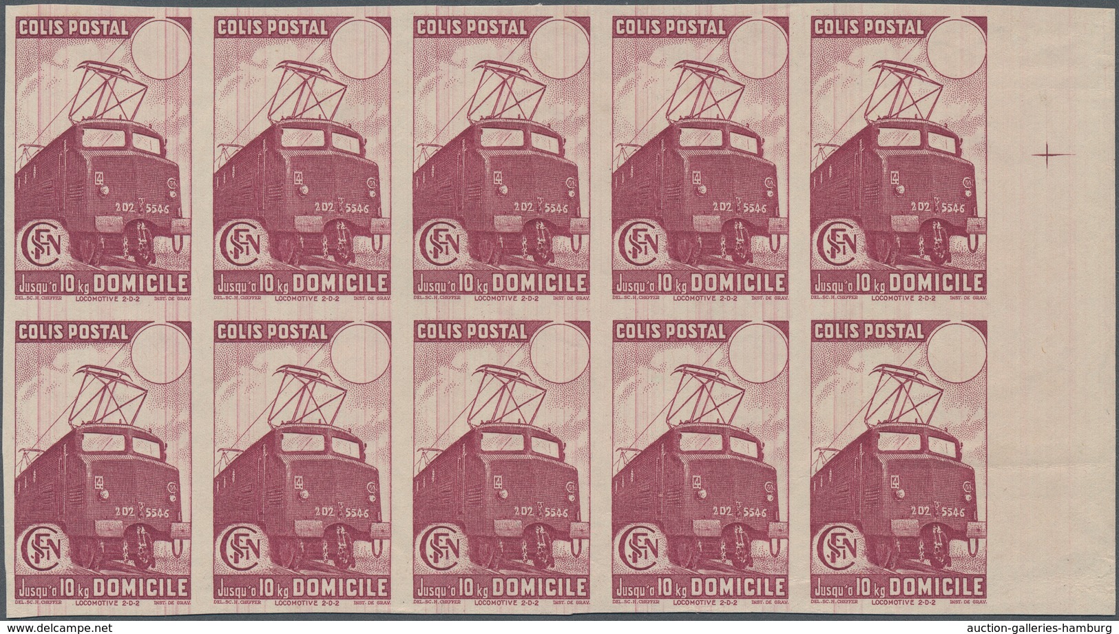 Frankreich - Postpaketmarken: 1945, Timbres De Prestation, Not Issued "Domicile" Claret With Blank V - Sonstige & Ohne Zuordnung