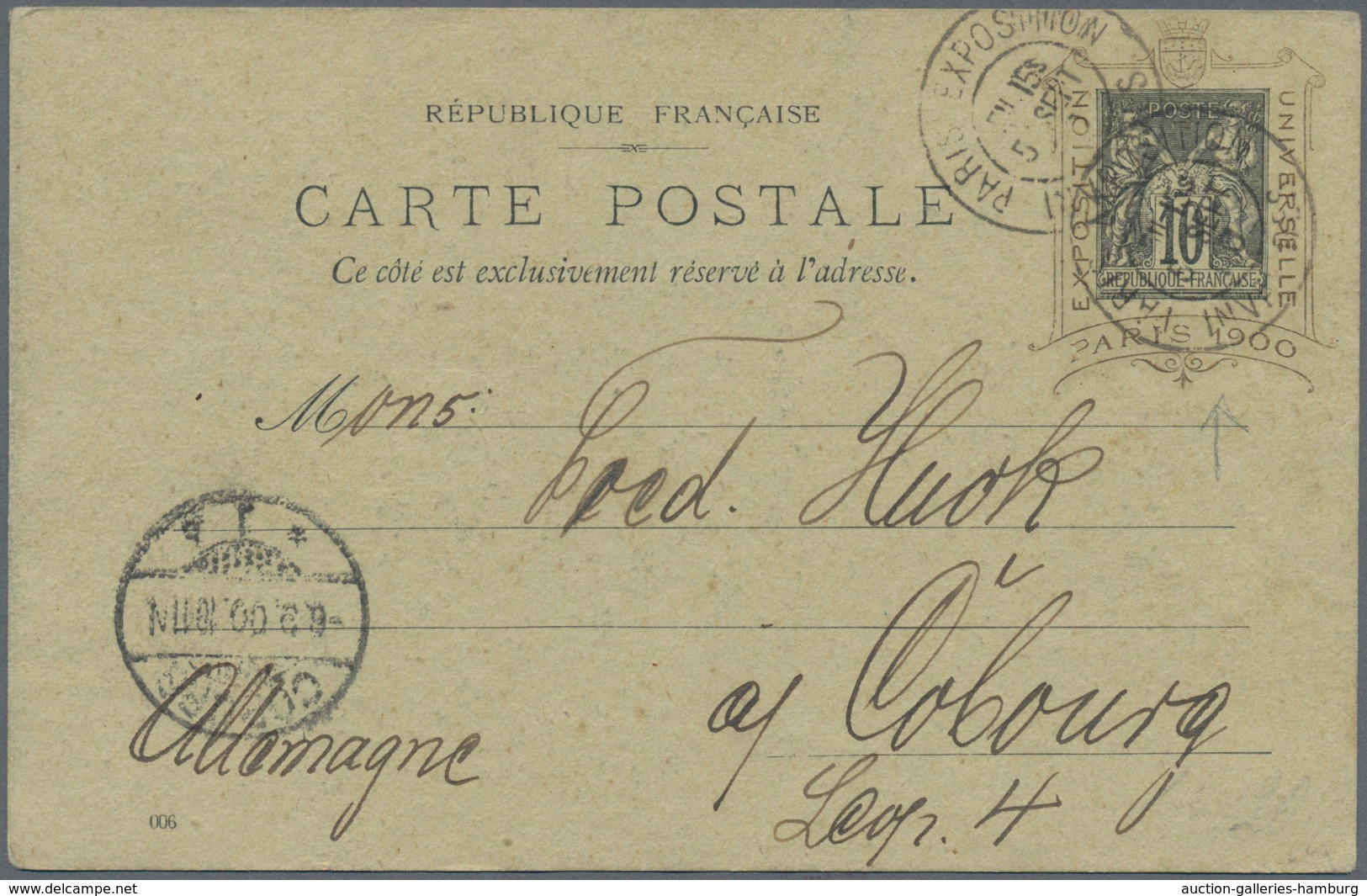 Frankreich - Ganzsachen: 1900, "PARIS EXPOSITION UNIVERSELLE" 10 C Black Postal Stationery Card/pict - Sonstige & Ohne Zuordnung