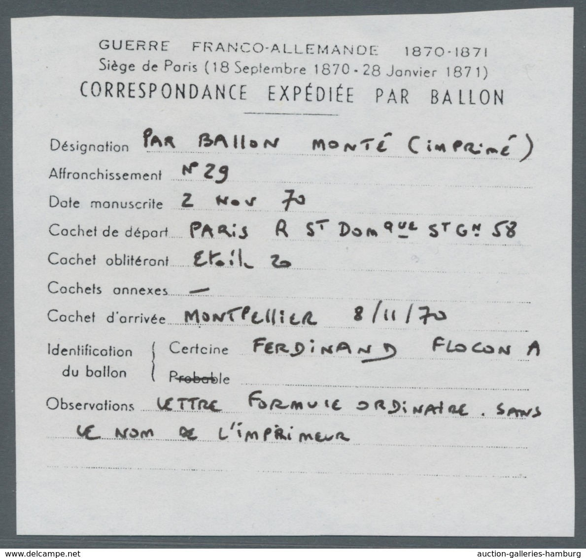 Frankreich - Ballonpost: Ballon Monté "Ferdinand Flocon", Entire Letter With Lauré 20c Tied By Star - 1960-.... Covers & Documents