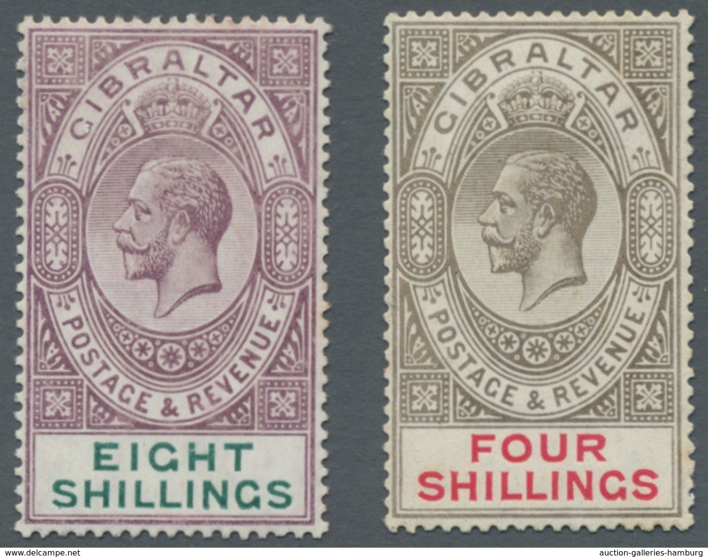 Gibraltar: 1912 Resp. 1921, "8 S. Resp. 4 S. KG V.", Unused Splendor Values ÷ 1912 Bzw. 1921, "8 S. - Gibilterra