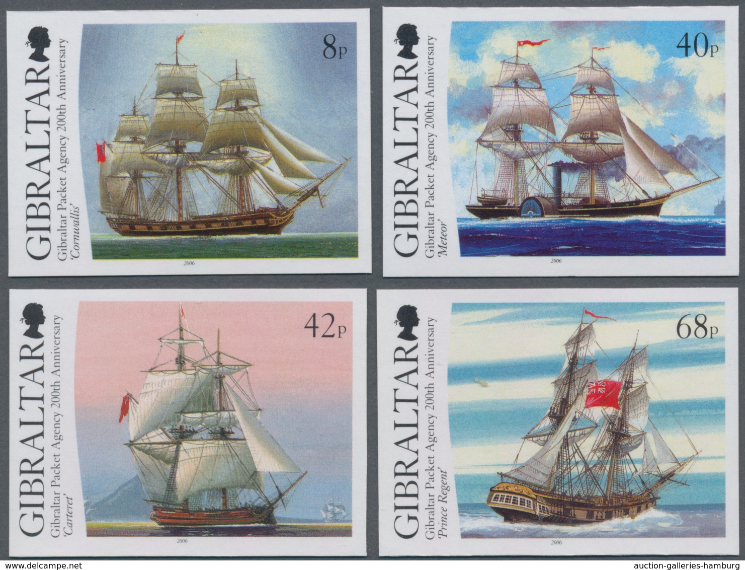 Gibraltar: 2006. Complete Set (4 Values) "200 Years Gibraltar Packet Agency" In IMPERFORATE Single S - Gibraltar