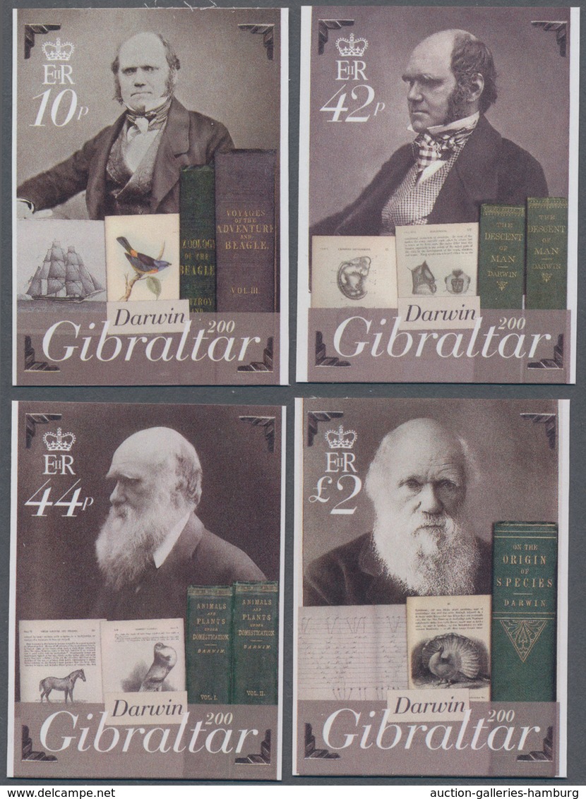 Gibraltar: 2009. Complete Set (4 Values) "200th Birthday Of Charles Darwin" In IMPERFORATE Single St - Gibraltar