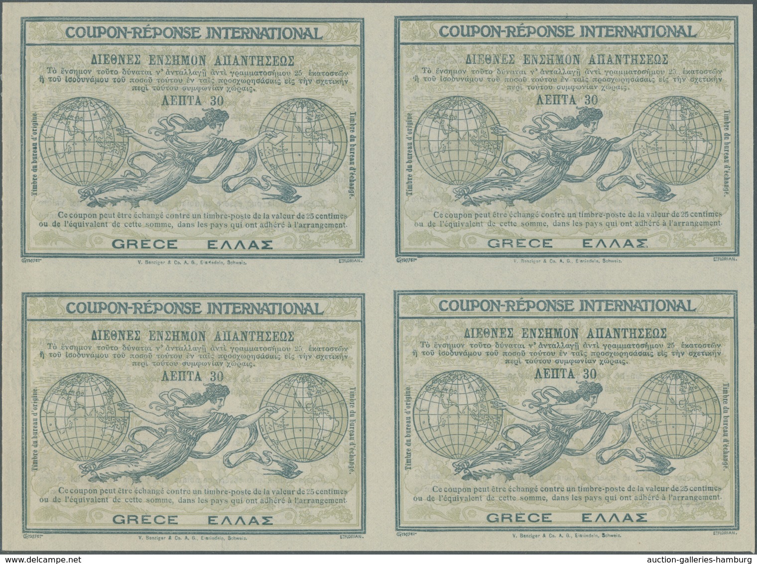 Griechenland - Ganzsachen: Design "Rome" 1906 International Reply Coupon As Block Of Four 30 L. Grec - Ganzsachen