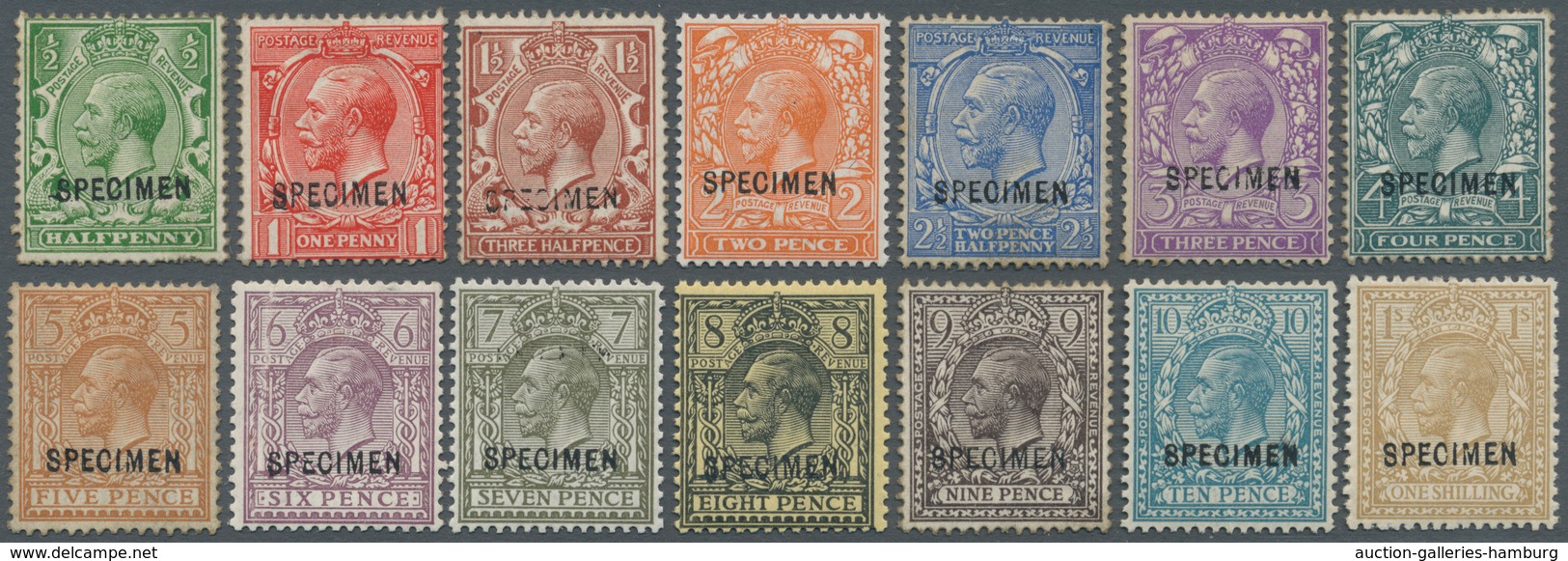 Großbritannien: 1912/1913, KGV Simple Cypher, "Specimen" Overprints Type 26, ½d., 1d., 1½d., 2d., 2½ - Other & Unclassified