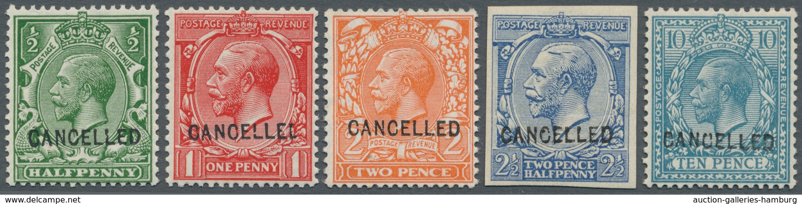 Großbritannien: 1912/1913, KGV Simple Cypher, "Cancelled" Overprints Type 24, ½d., 1d., 2d. (no Gum) - Sonstige & Ohne Zuordnung