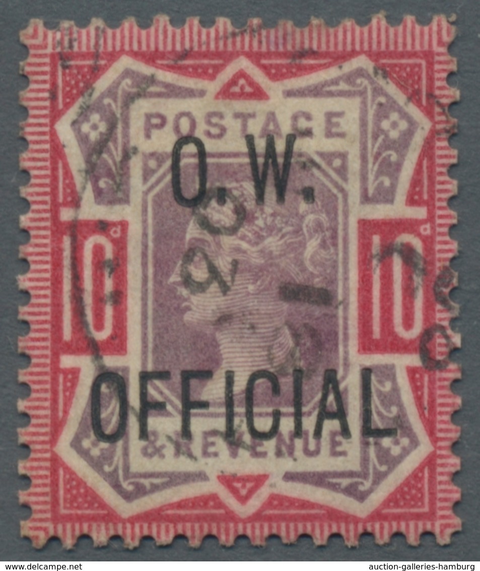 Großbritannien - Dienstmarken: 1896 - 1902; "O.W. Official" 4 Werte incl. der sehr seltenen 10 d. ka