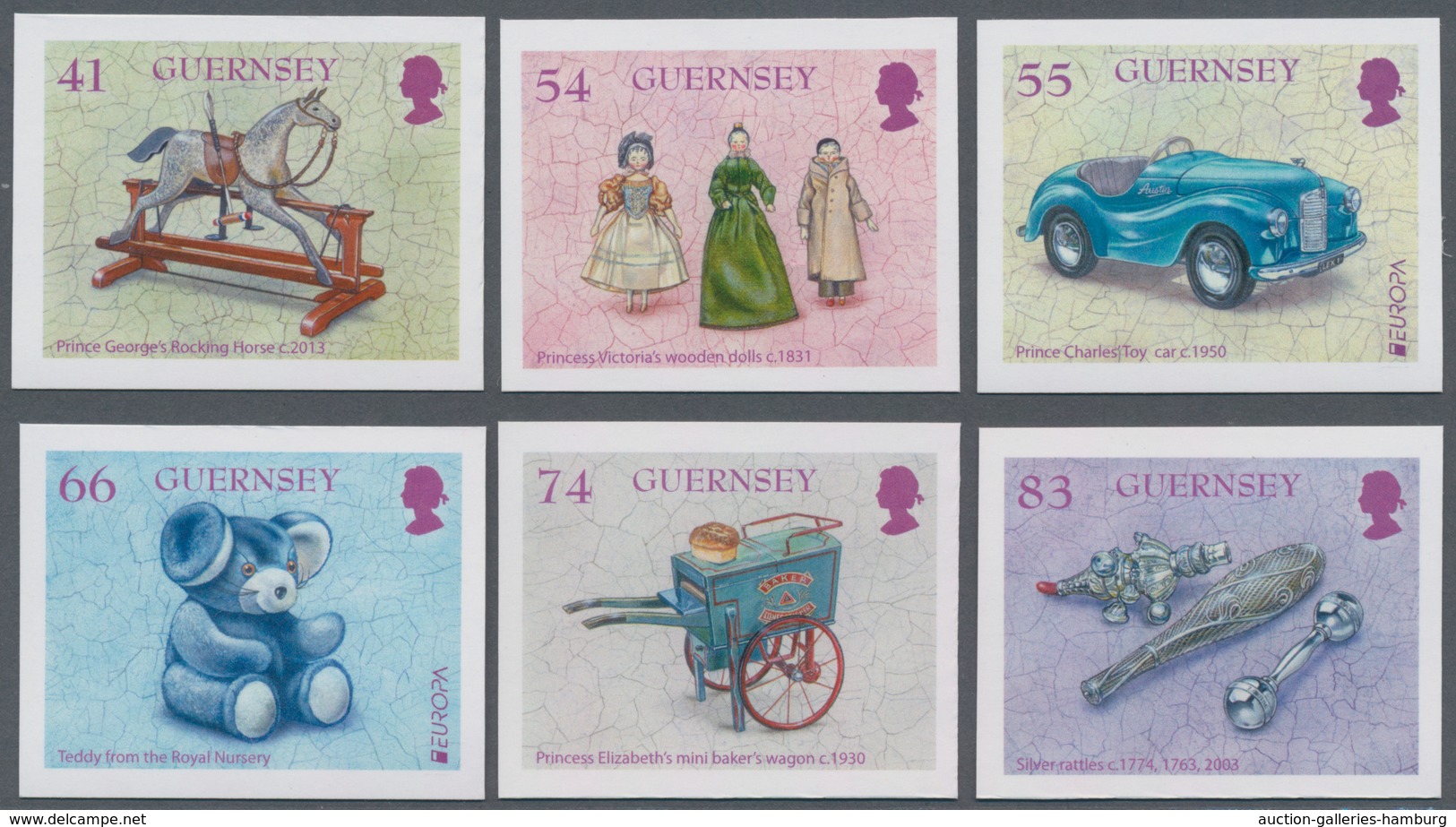 Großbritannien - Guernsey: 2015. Complete Set (6 Values) "Toys Of British Royal Children" In IMPERFO - Guernsey