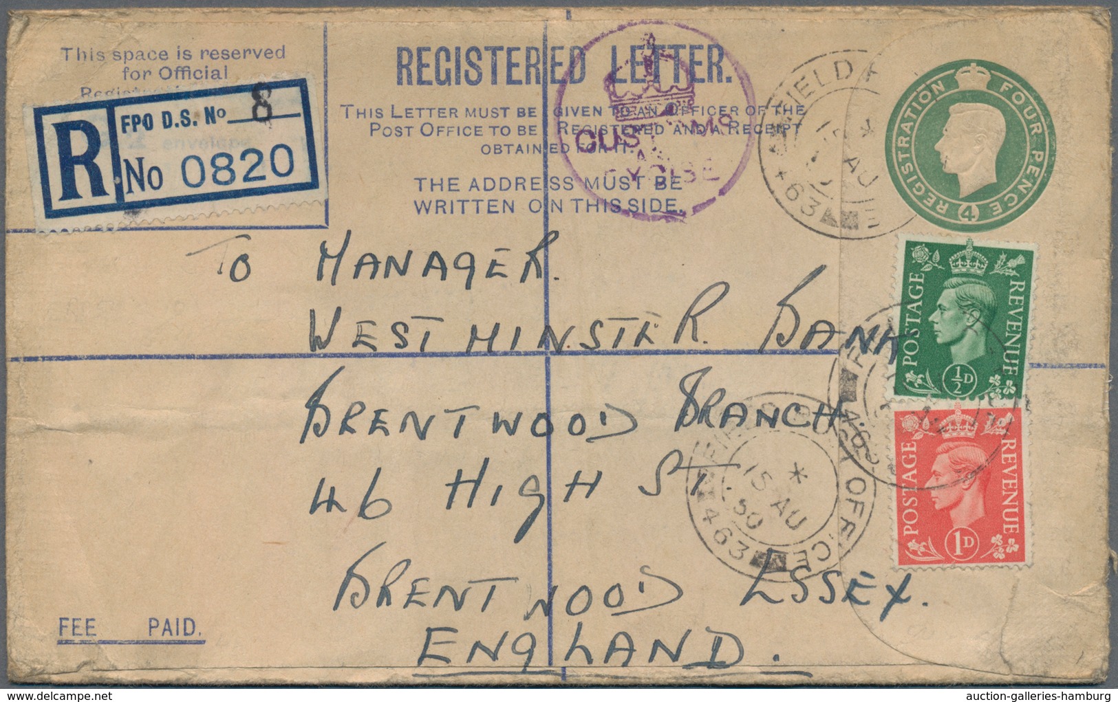 Britische Militärpost In Ägypten: 1950 Uprated With One Penny Red And Half Penny Green (KGVI) Regist - Sonstige & Ohne Zuordnung