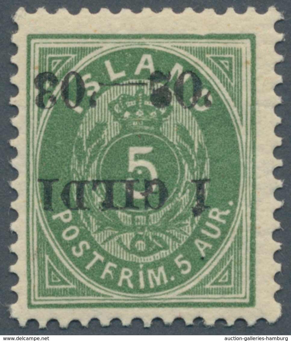 Island: 1902, Gildi Overprints, 5a. Green, Perf. 12¾, INVERTED Black Overprint, Bright Colour, Well - Sonstige & Ohne Zuordnung