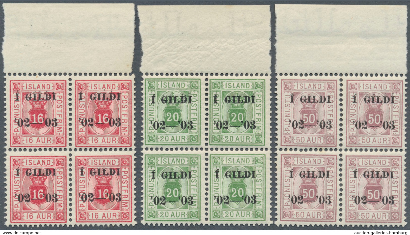 Island - Dienstmarken: 1904, Berne Printing, 3a. To 50a., Complete Set As Top Marginal Blocks Of Fou - Dienstmarken