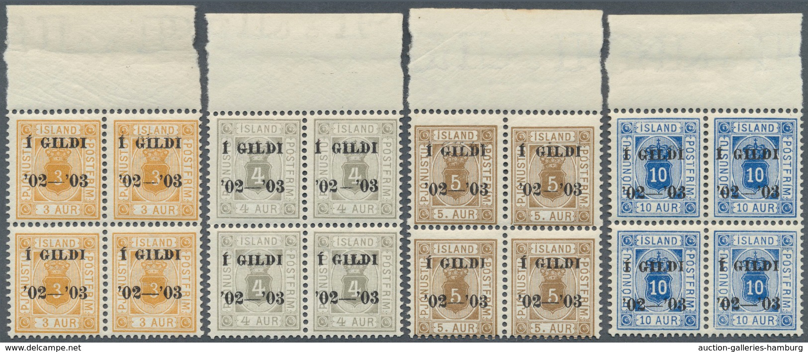 Island - Dienstmarken: 1904, Berne Printing, 3a. To 50a., Complete Set As Top Marginal Blocks Of Fou - Officials