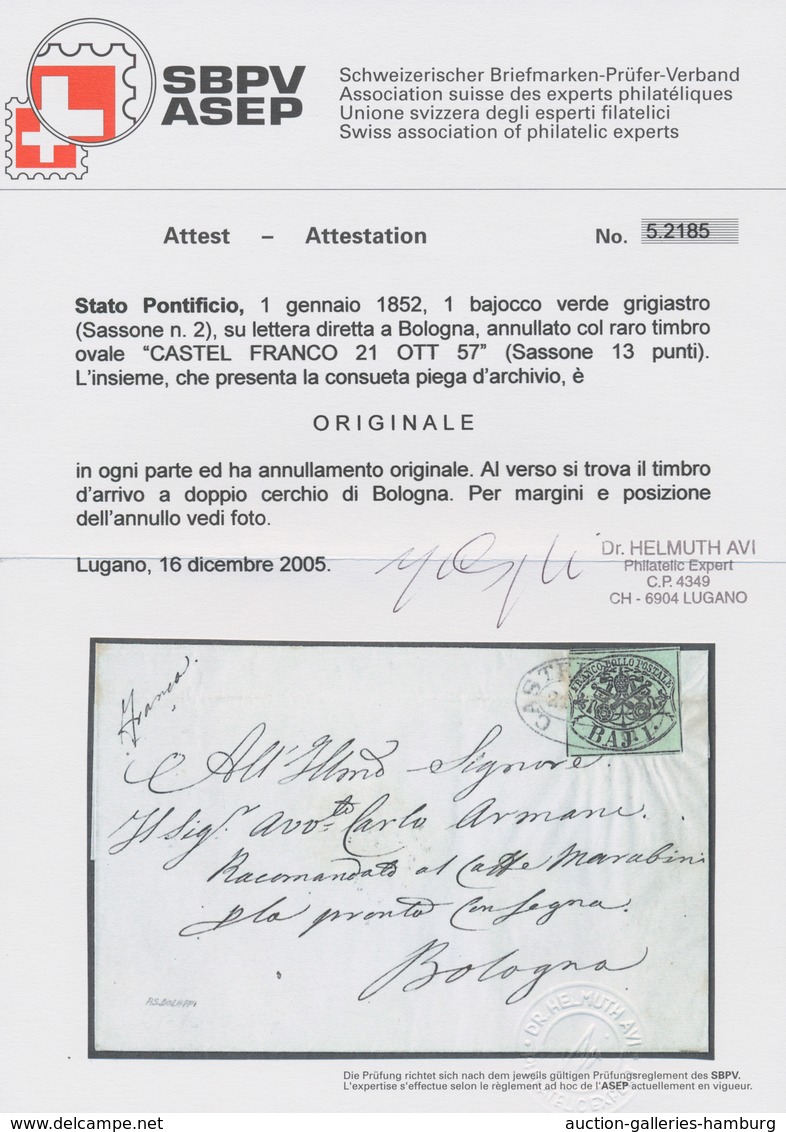 Italien - Altitalienische Staaten: Kirchenstaat: 1852, 1 Greyish-green Bajocco On A Letter Sent Dire - Kirchenstaaten