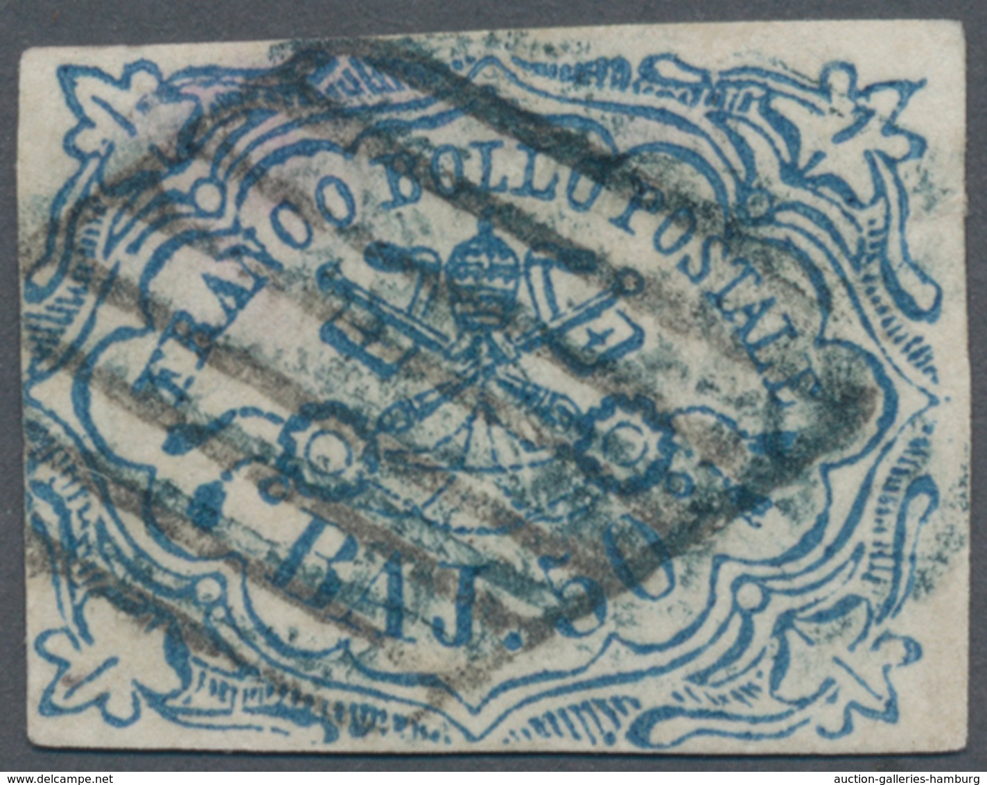 Italien - Altitalienische Staaten: Kirchenstaat: 1852, 50 Baj Blue Cancelled With Rhombus Stamp With - Kirchenstaaten