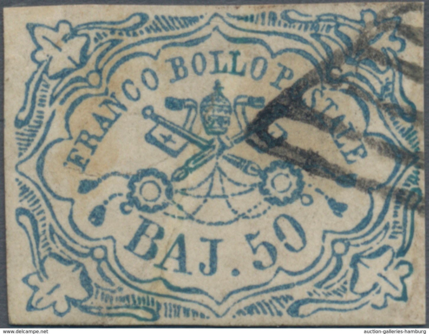 Italien - Altitalienische Staaten: Kirchenstaat: 1852, 50 Baj. Blue Cancelled With Rhombus Stamp, Th - Kirchenstaaten