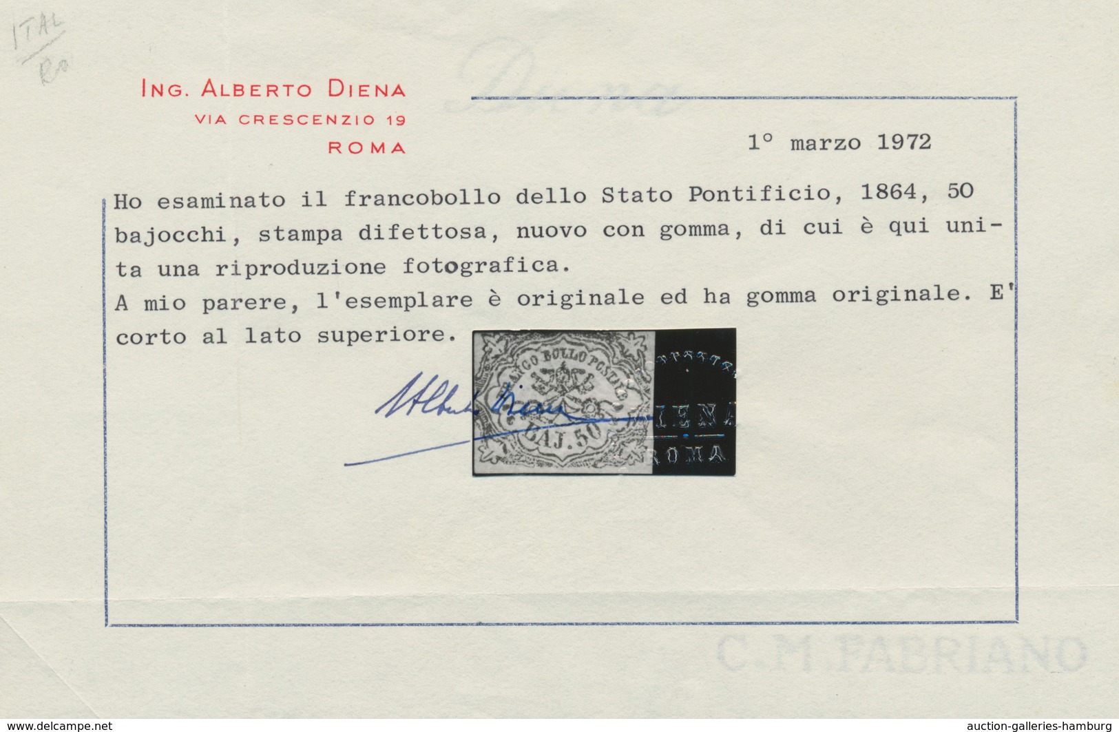 Italien - Altitalienische Staaten: Kirchenstaat: 1864: 50 Bajocchi Blue, Defective Print, New With O - Kirchenstaaten