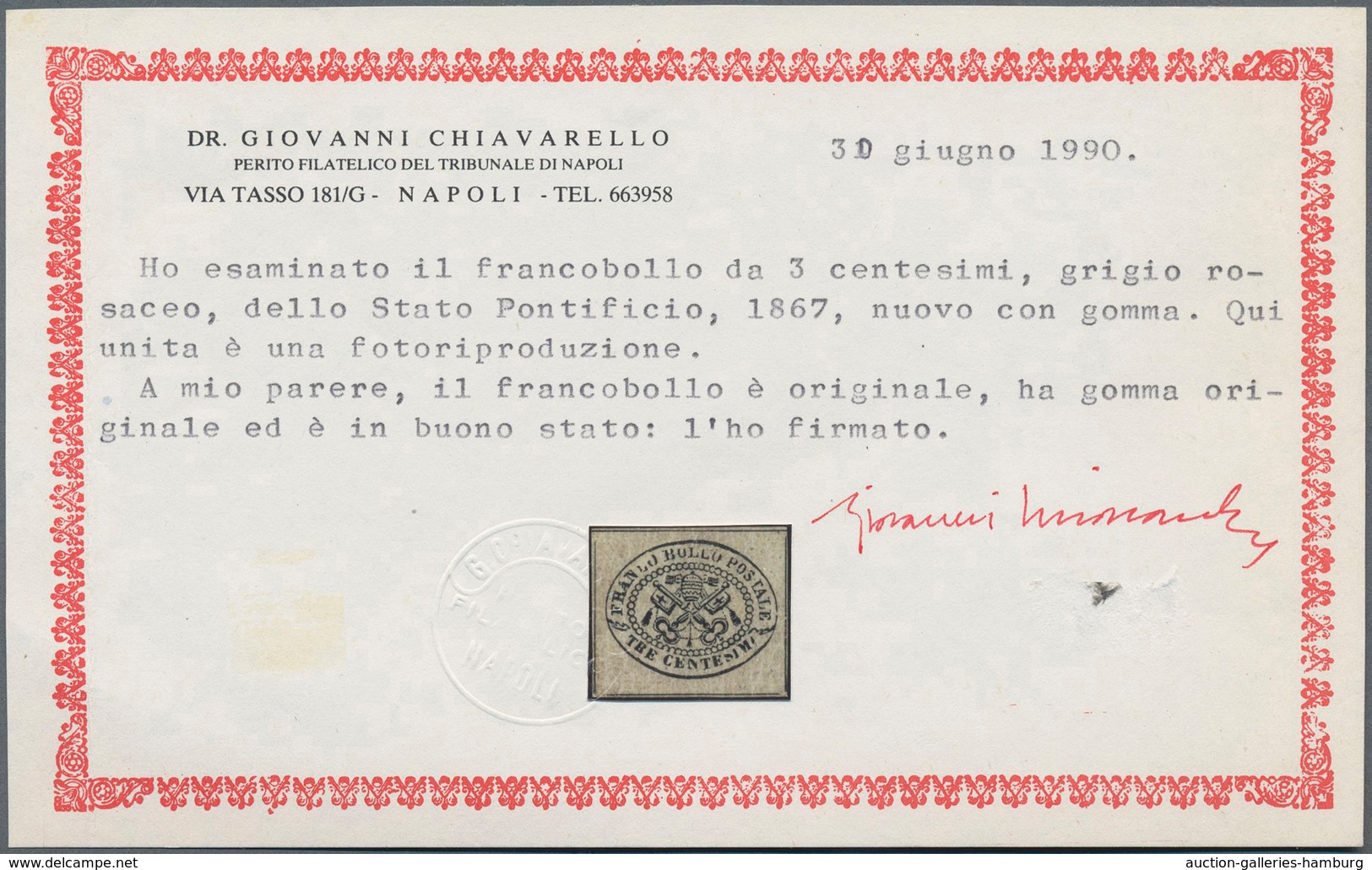 Italien - Altitalienische Staaten: Kirchenstaat: 1867, 3c. Black On Reddish Grey, Fresh Colour And G - Kirchenstaaten
