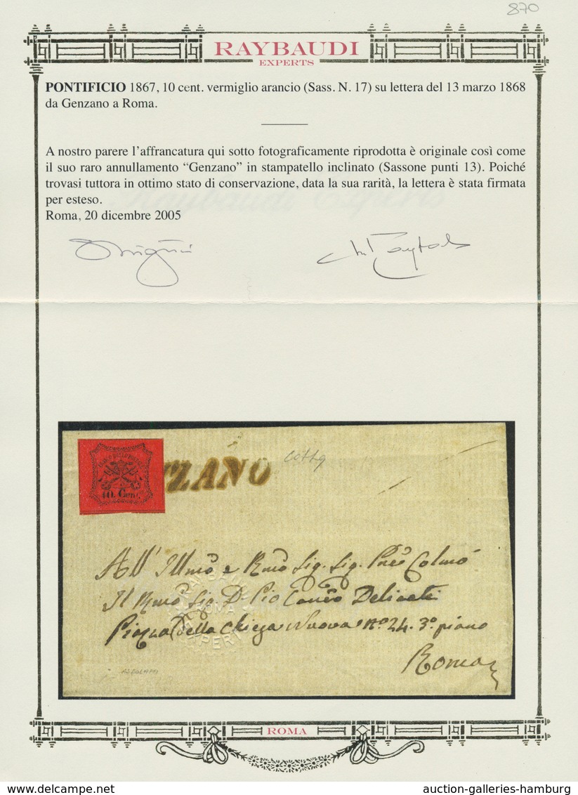 Italien - Altitalienische Staaten: Kirchenstaat: 1867, GENZANO: 10 Cents Orange Vermilion On Letter - Kirchenstaaten