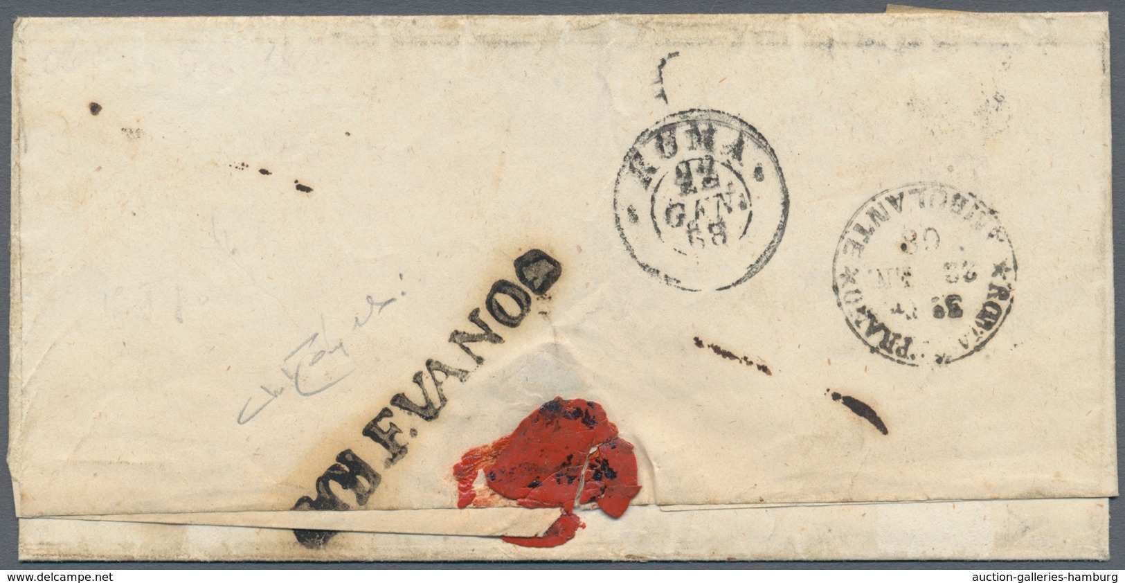 Italien - Altitalienische Staaten: Kirchenstaat: 1867, "OLEVANO", Rare Line Cancellation (Sassone 13 - Kirchenstaaten