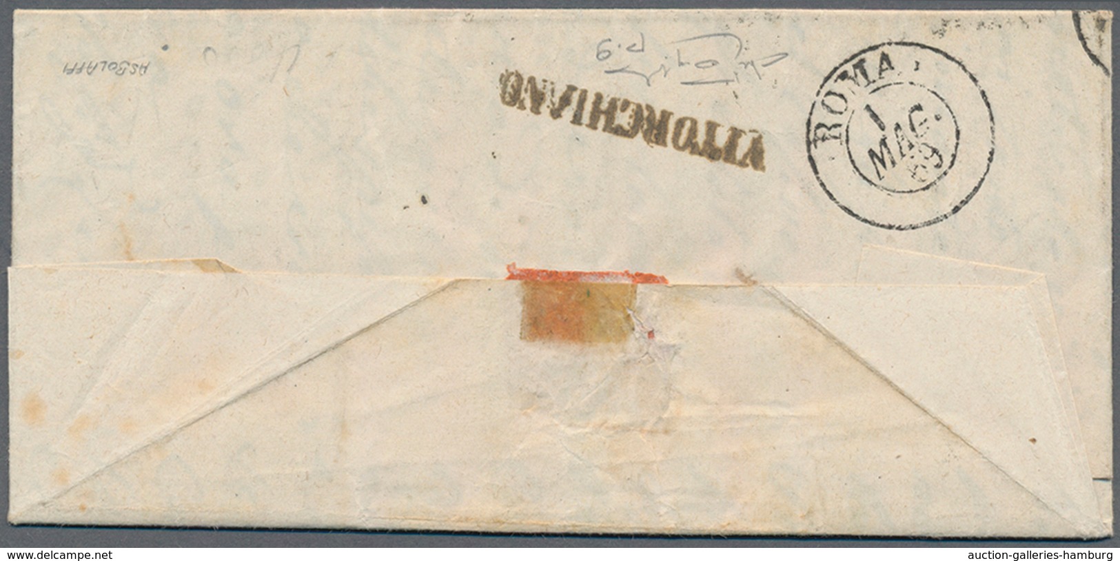 Italien - Altitalienische Staaten: Kirchenstaat: 1859, 10 C Black And Red On Folded Letter Tied By R - Kirchenstaaten