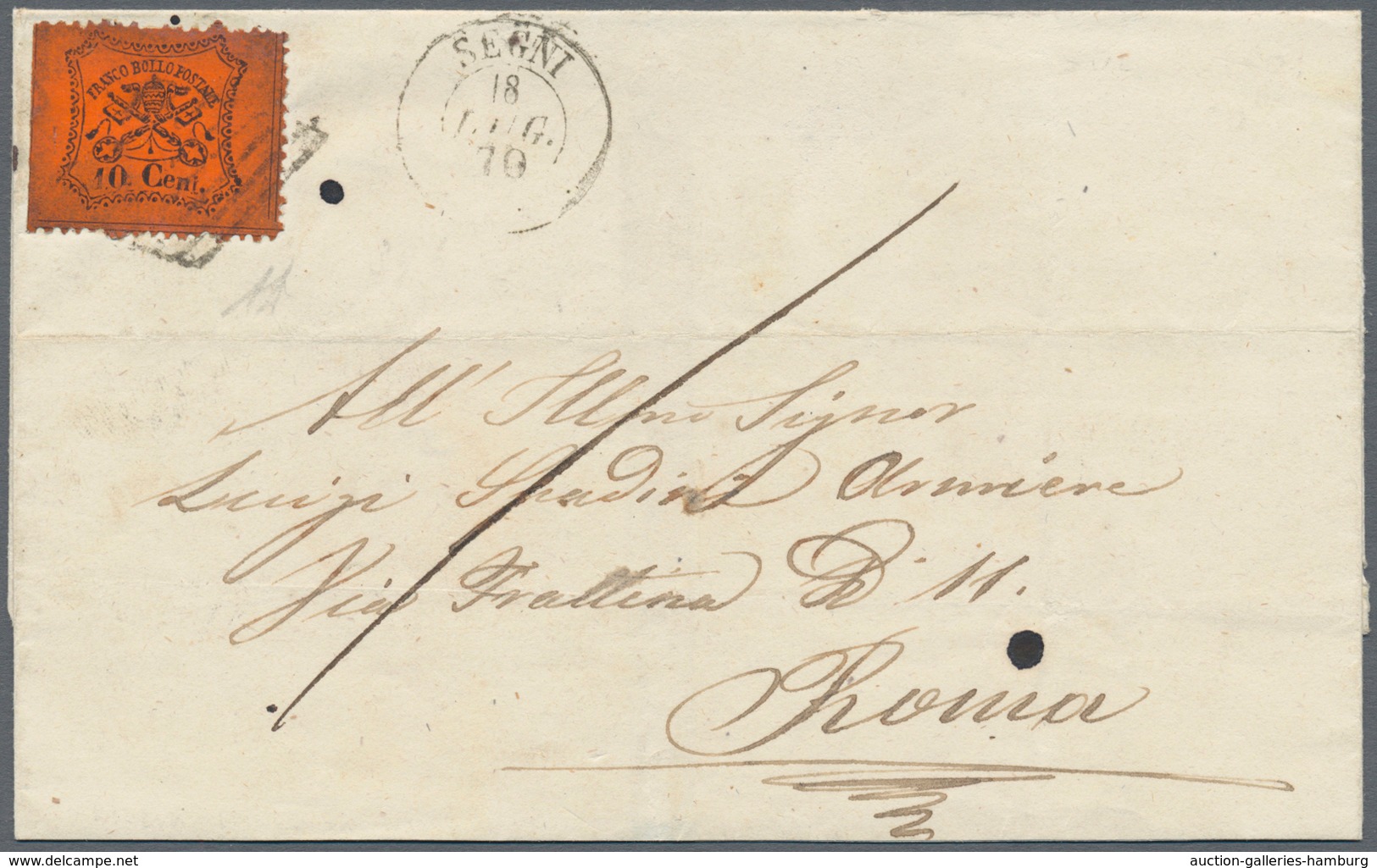 Italien - Altitalienische Staaten: Kirchenstaat: 1870: "MONTELANICO", Rare Line Cancellation (Sasone - Kirchenstaaten