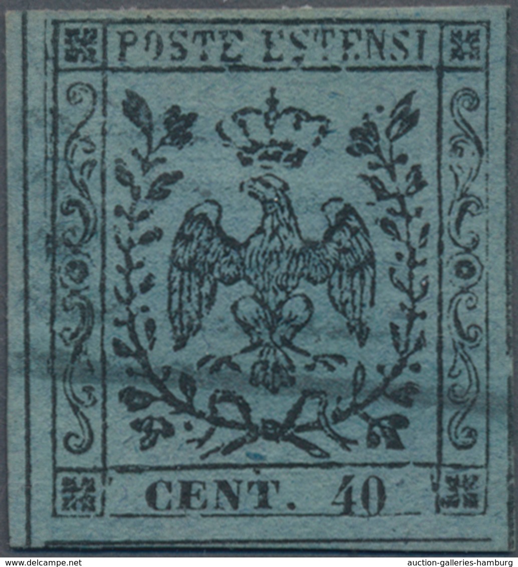 Italien - Altitalienische Staaten: Modena: 1852, 40 C Black On Blue Cancelled, Fresh Colour And Full - Modena