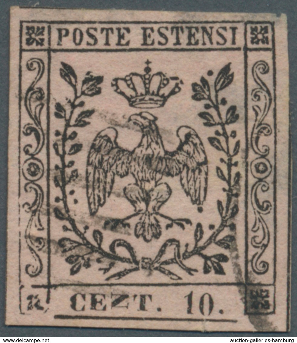 Italien - Altitalienische Staaten: Modena: 1854, 10 Ct Black On Rose, Printing Error "N In CENT Side - Modena