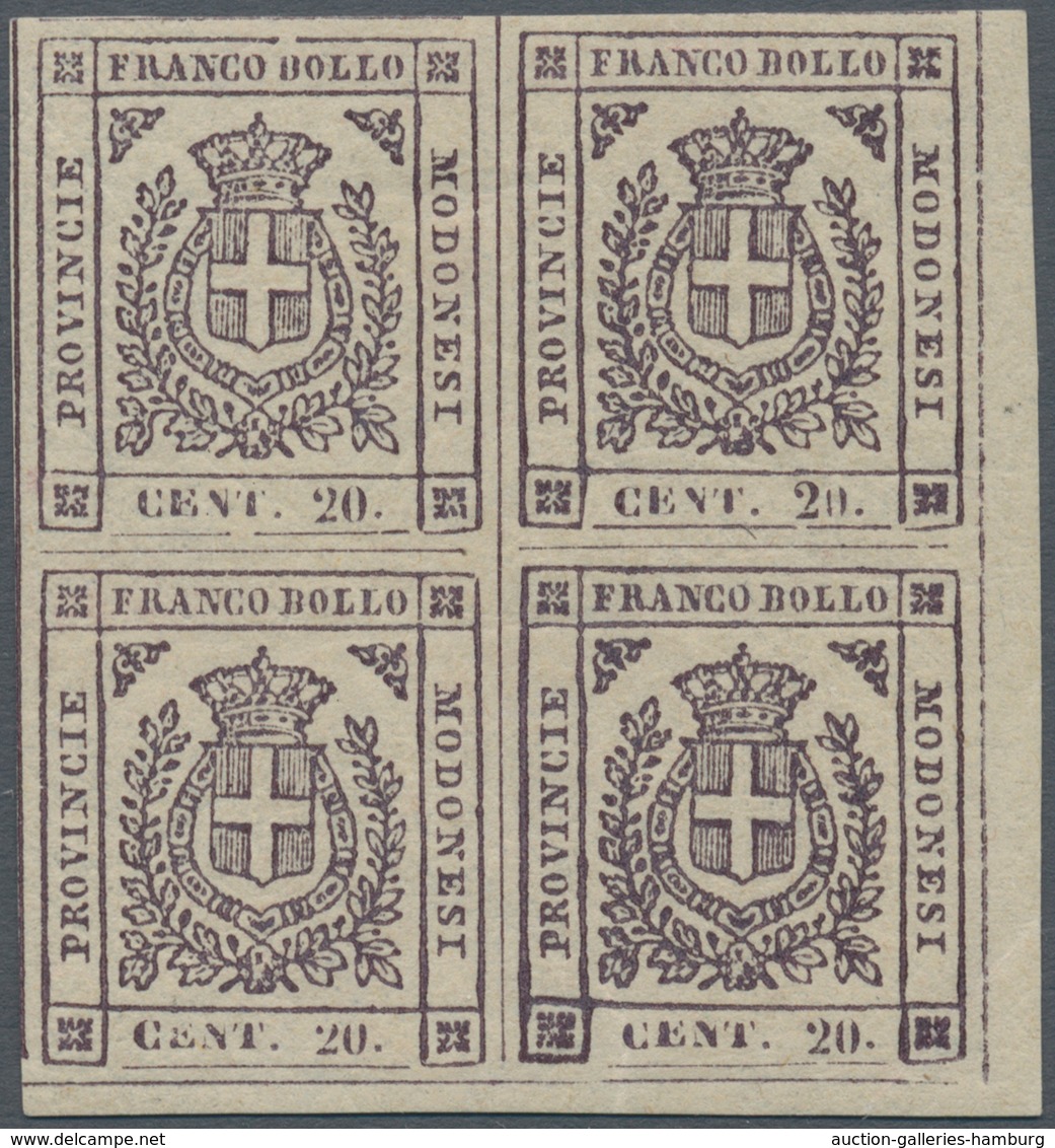 Italien - Altitalienische Staaten: Modena: 1859, 20 Cents Dark Violet, Block Of Four, Mint With Gum, - Modena