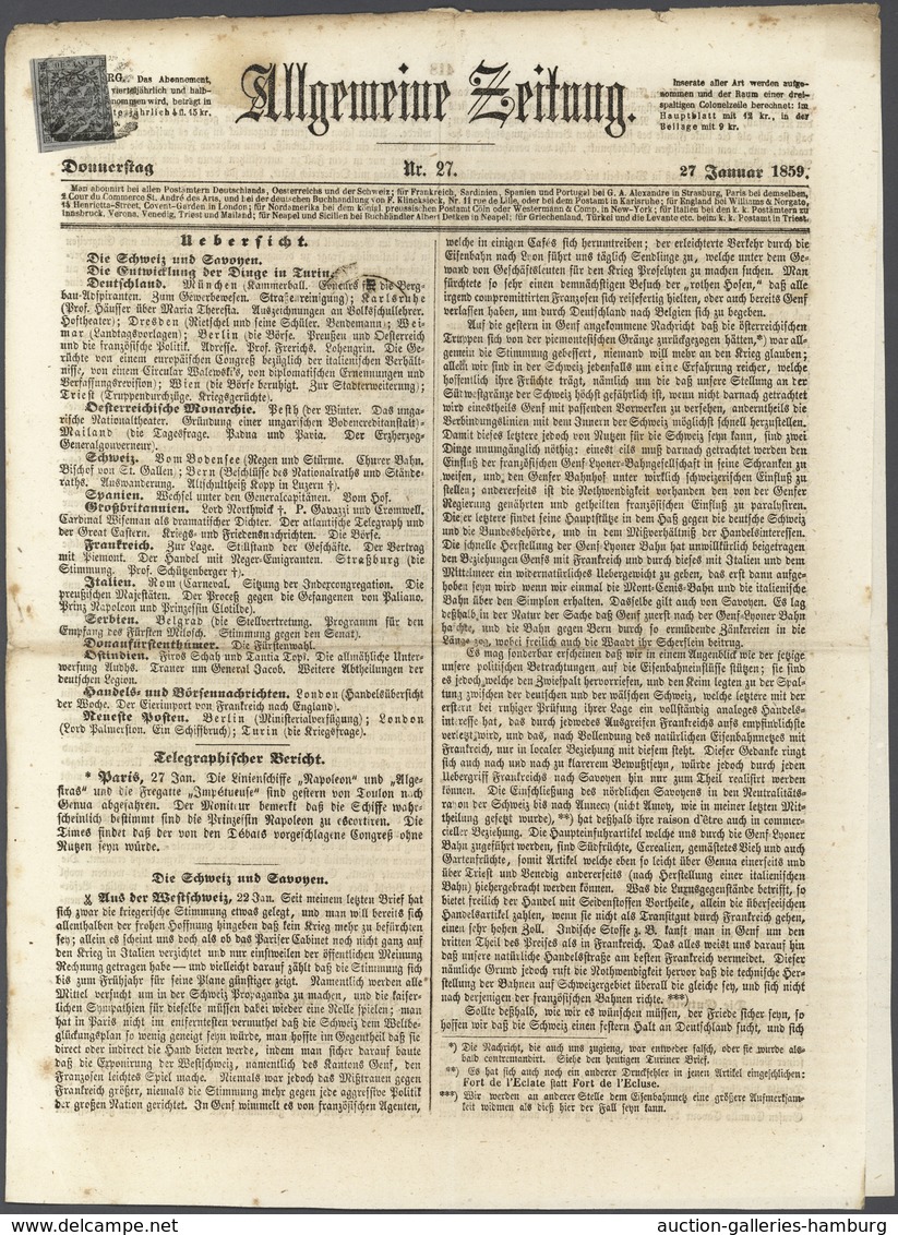 Italien - Altitalienische Staaten: Modena - Zeitungsstempelmarken: 1857, 10 C Black On Lilac-grey Ti - Modena