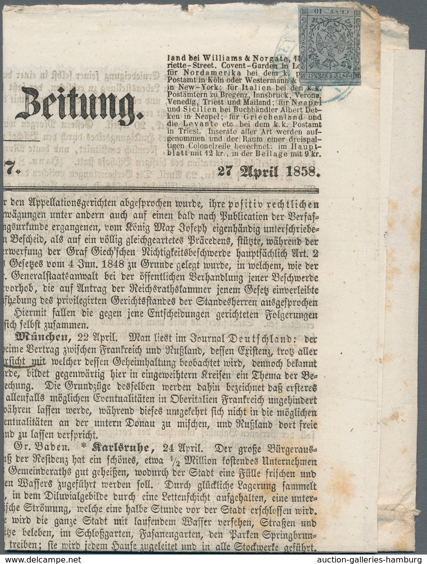 Italien - Altitalienische Staaten: Modena - Zeitungsstempelmarken: 1857. 10 C Black On Grey-violet P - Modena