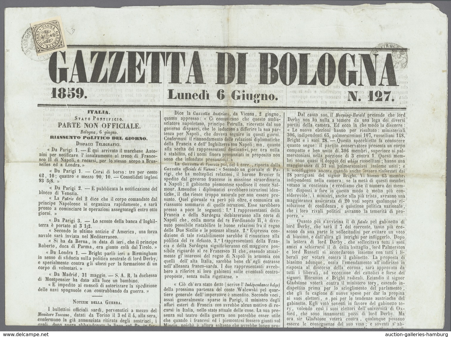 Italien - Altitalienische Staaten: Modena - Zeitungsstempelmarken: 1859, 10c. Black, Fresh Colour An - Modena