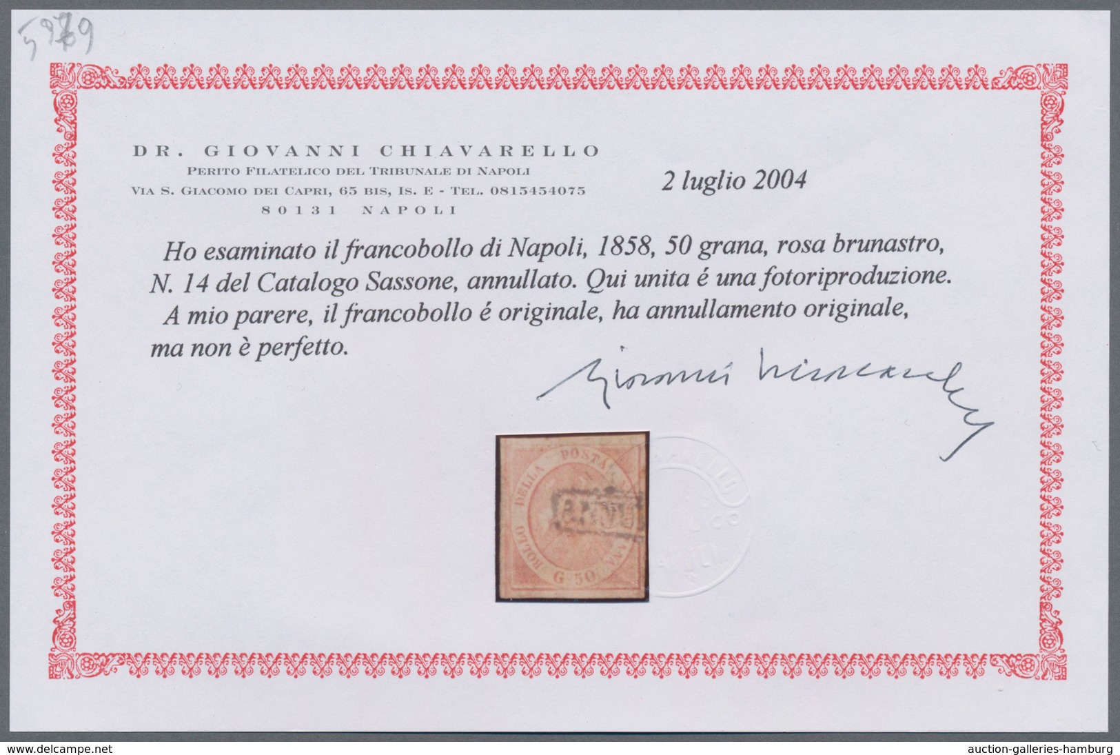 Italien - Altitalienische Staaten: Neapel: 1858, 50 Grana Brown-rose Cancelled With Frame Stamp, Mar - Neapel