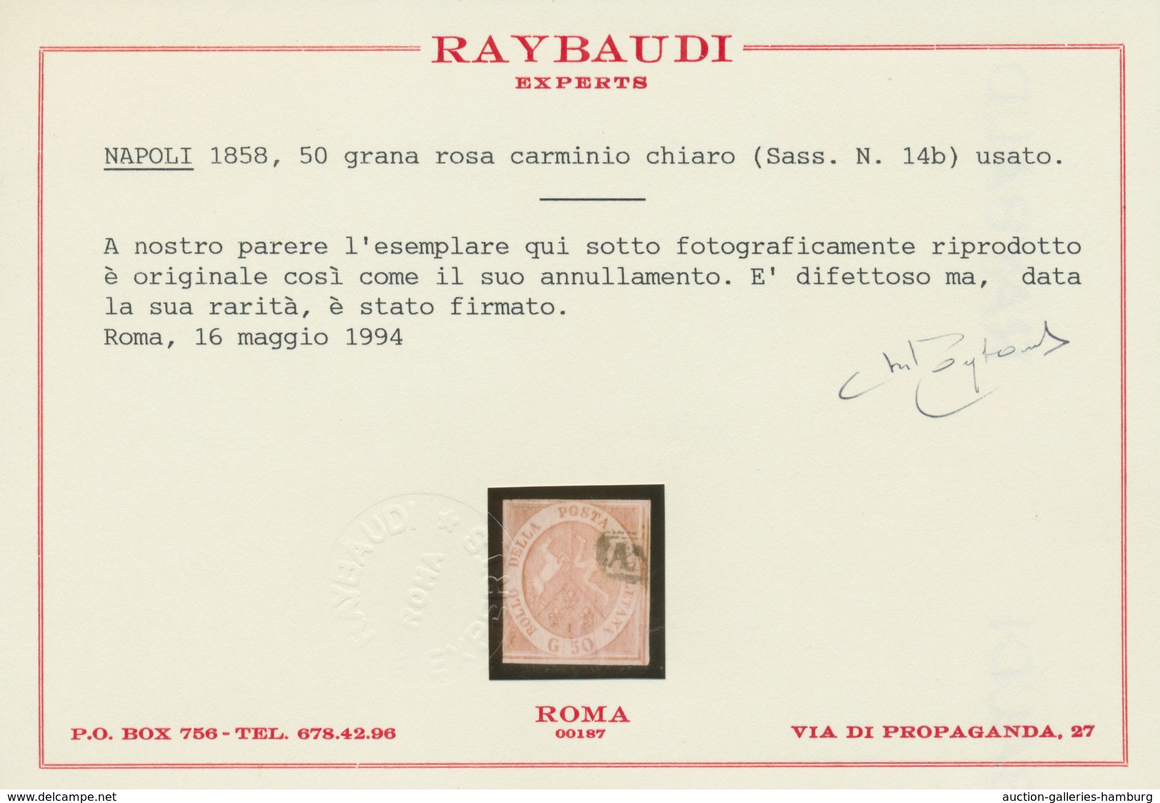 Italien - Altitalienische Staaten: Neapel: 1858, 50 Gr Rose-carmine Cancelled With Frame Postmark, O - Neapel