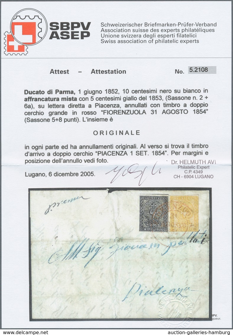 Italien - Altitalienische Staaten: Parma: 1852/1853, 10 C Black On White, Full Margins, And 5 C Yell - Parma