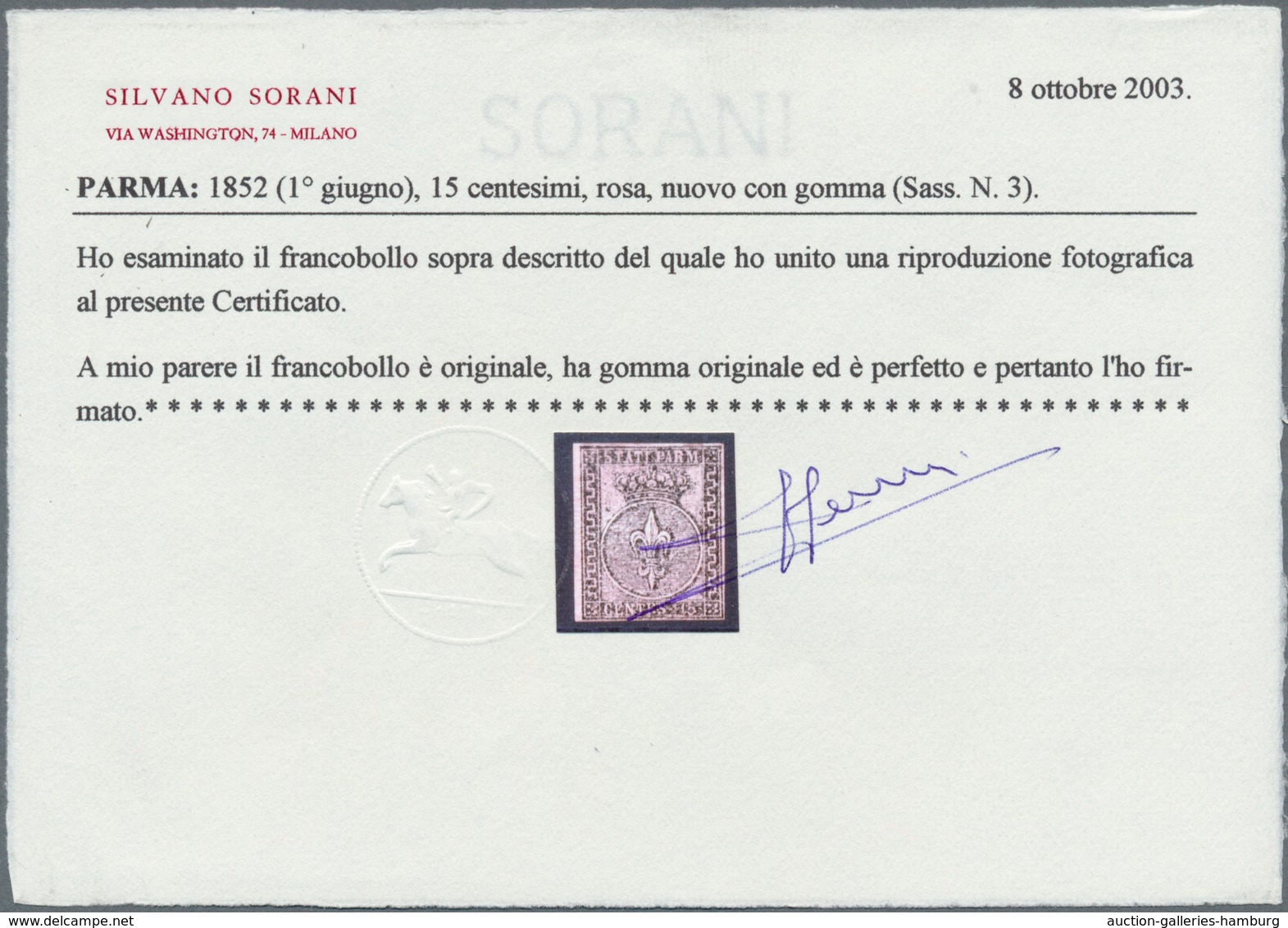 Italien - Altitalienische Staaten: Parma: 1852, 15c. Black On Rose, Fresh Colour And Close To Full M - Parma