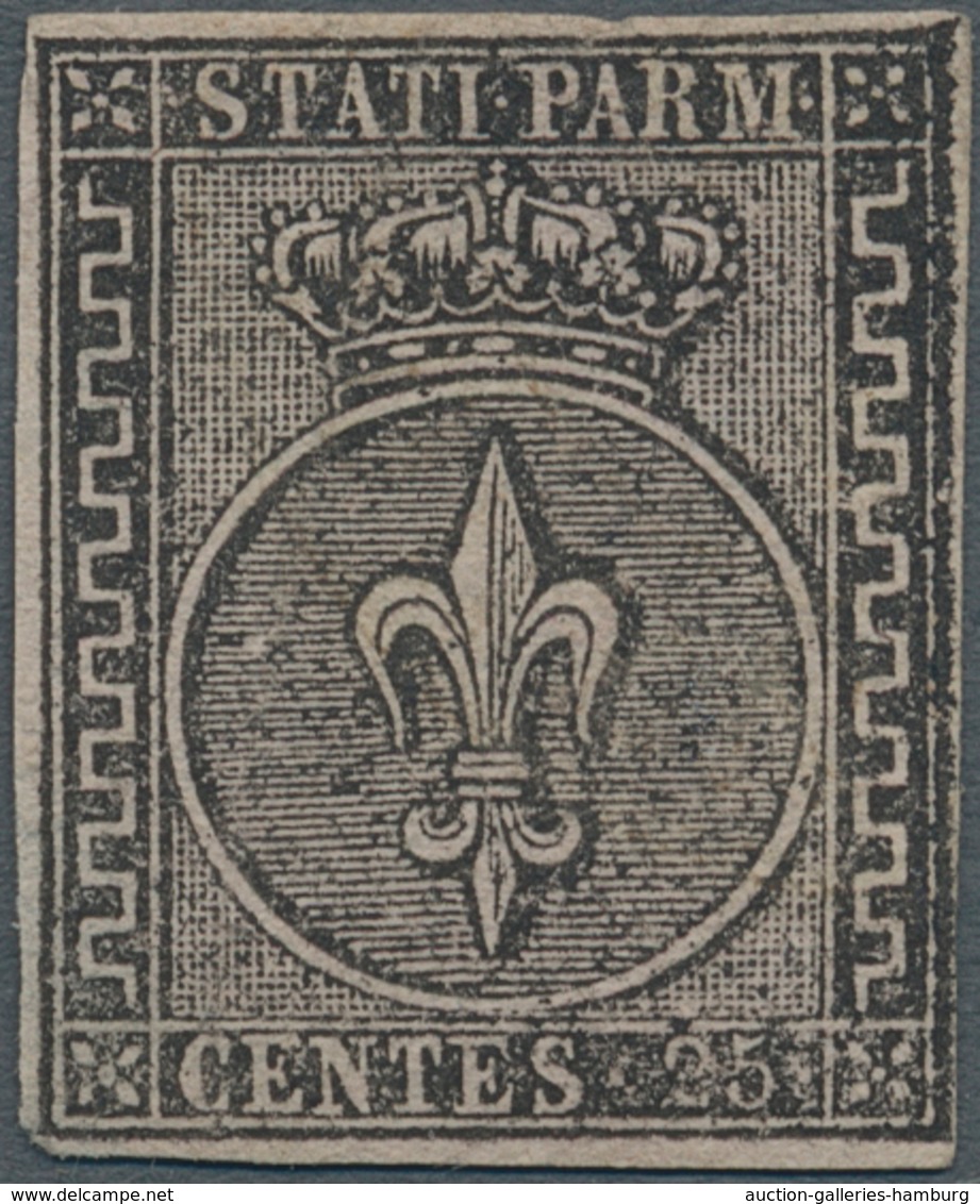 Italien - Altitalienische Staaten: Parma: 1852. 25 Centes Black On Light Violet (discoloured), Unuse - Parma