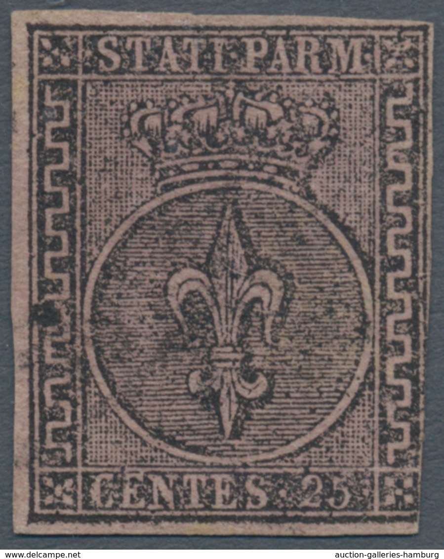 Italien - Altitalienische Staaten: Parma: 1852, 25c. Black On Violet, Fresh Colour, Cut Into At Lowe - Parma