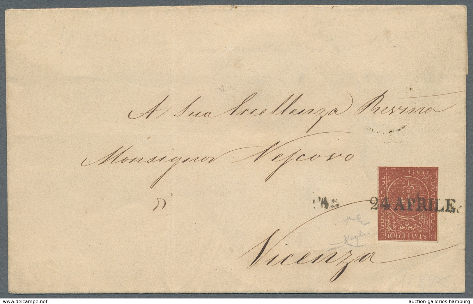 Italien - Altitalienische Staaten: Parma: 1855, 25 Cent. Red-brown, Single Franking On Letter Tied B - Parma