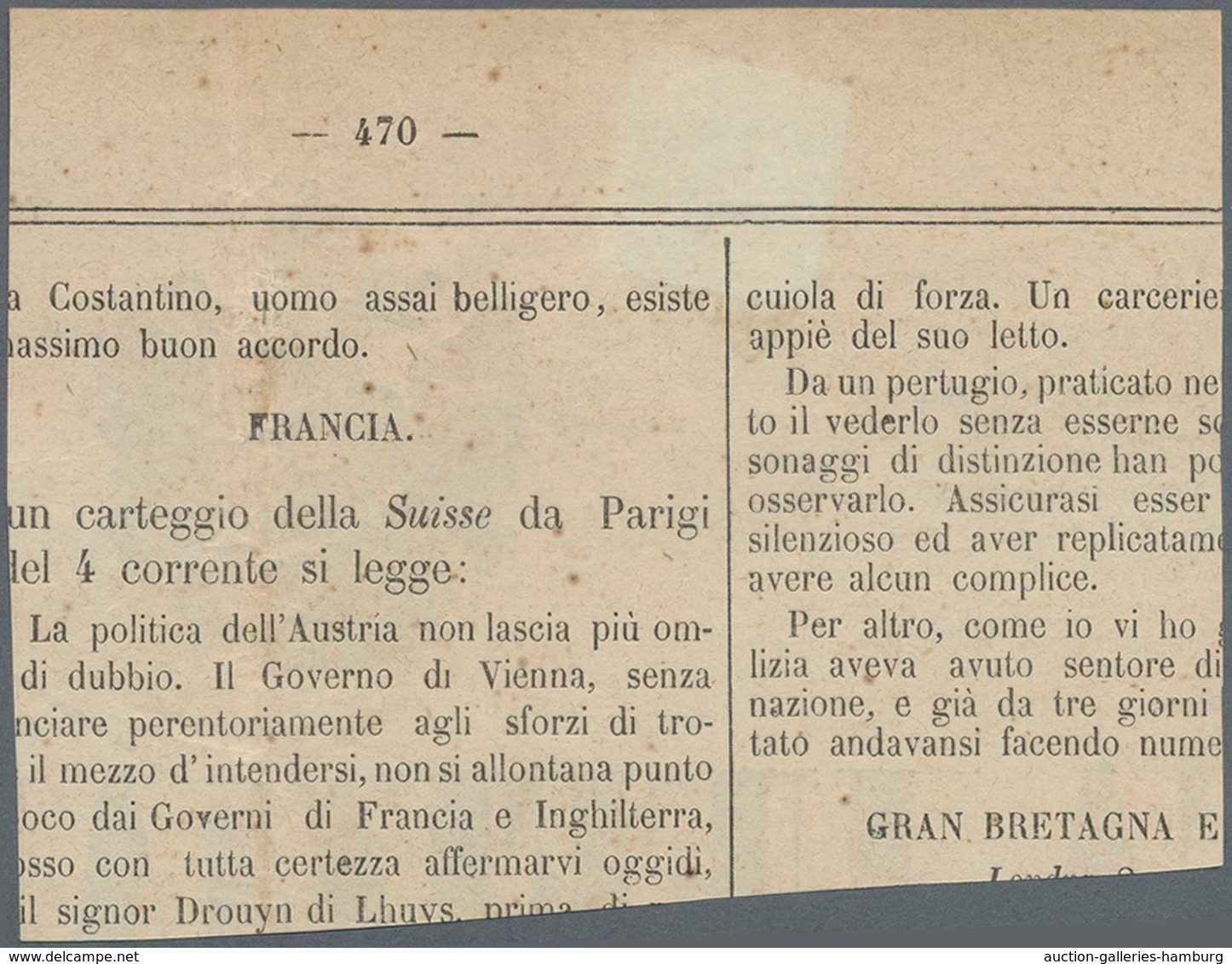 Italien - Altitalienische Staaten: Parma - Zeitungsstempelmarken: 1853, 9 Cent. Black On Blue Tied B - Parma