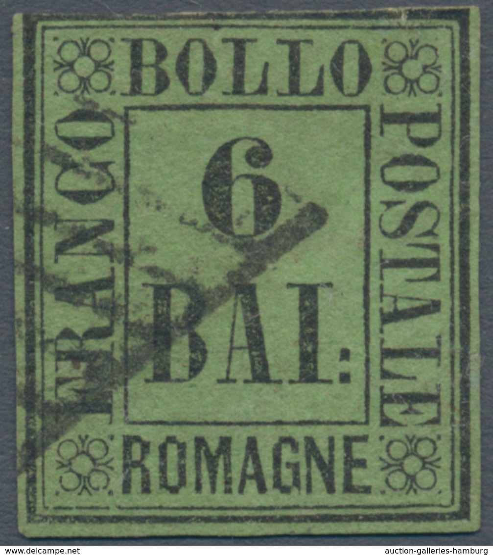 Italien - Altitalienische Staaten: Romagna: 1859: 6 Bajocchi Black On Yellow Green, Cancelled With P - Romagna