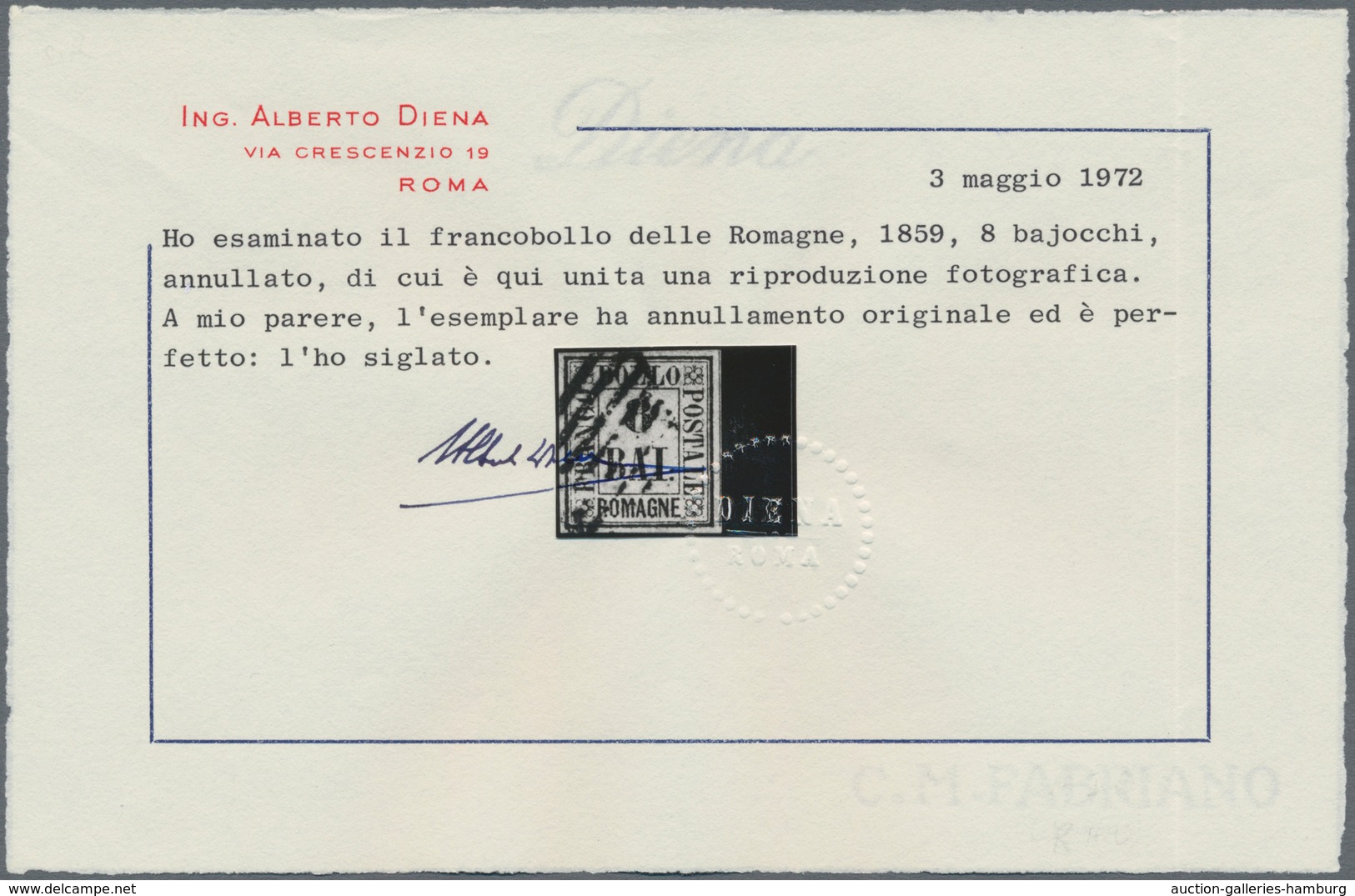 Italien - Altitalienische Staaten: Romagna: 1859, 8 Baj. Cancelled, Well Margined, Certificate A. Di - Romagna