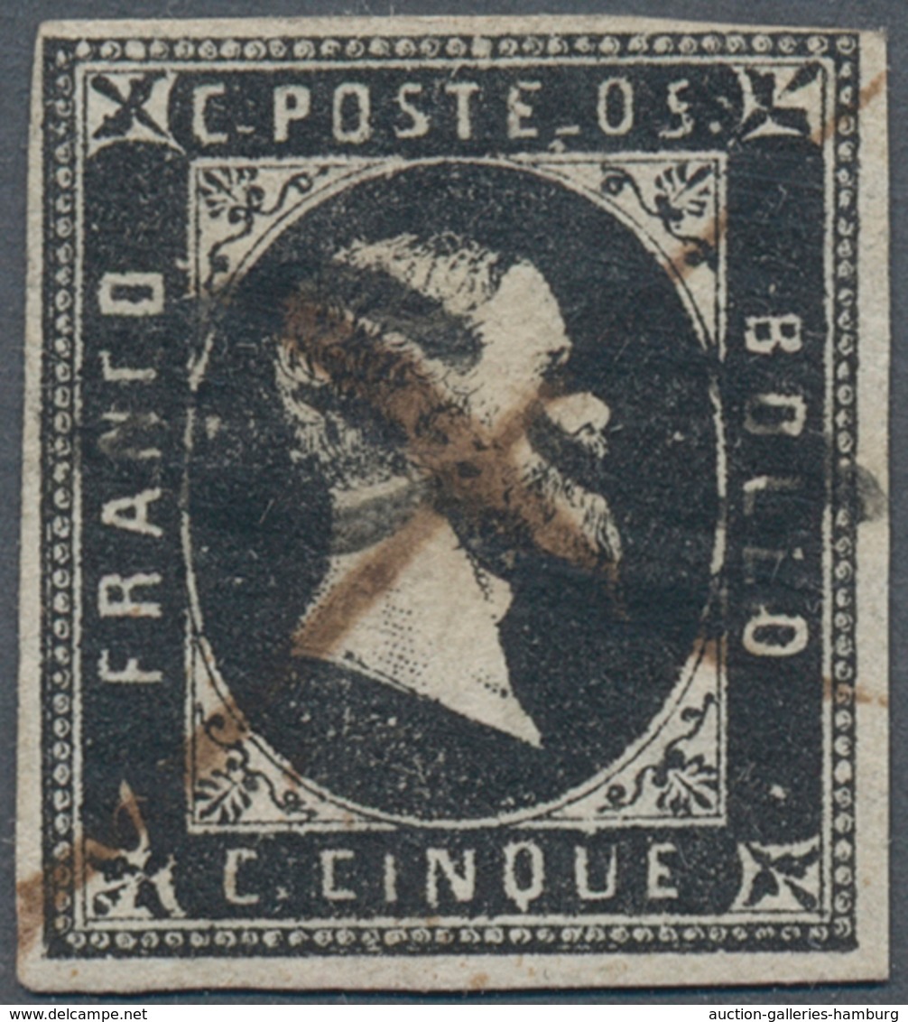 Italien - Altitalienische Staaten: Sardinien: 1851, 5 C Black, Close To Full Margins, Used With Pen - Sardinia