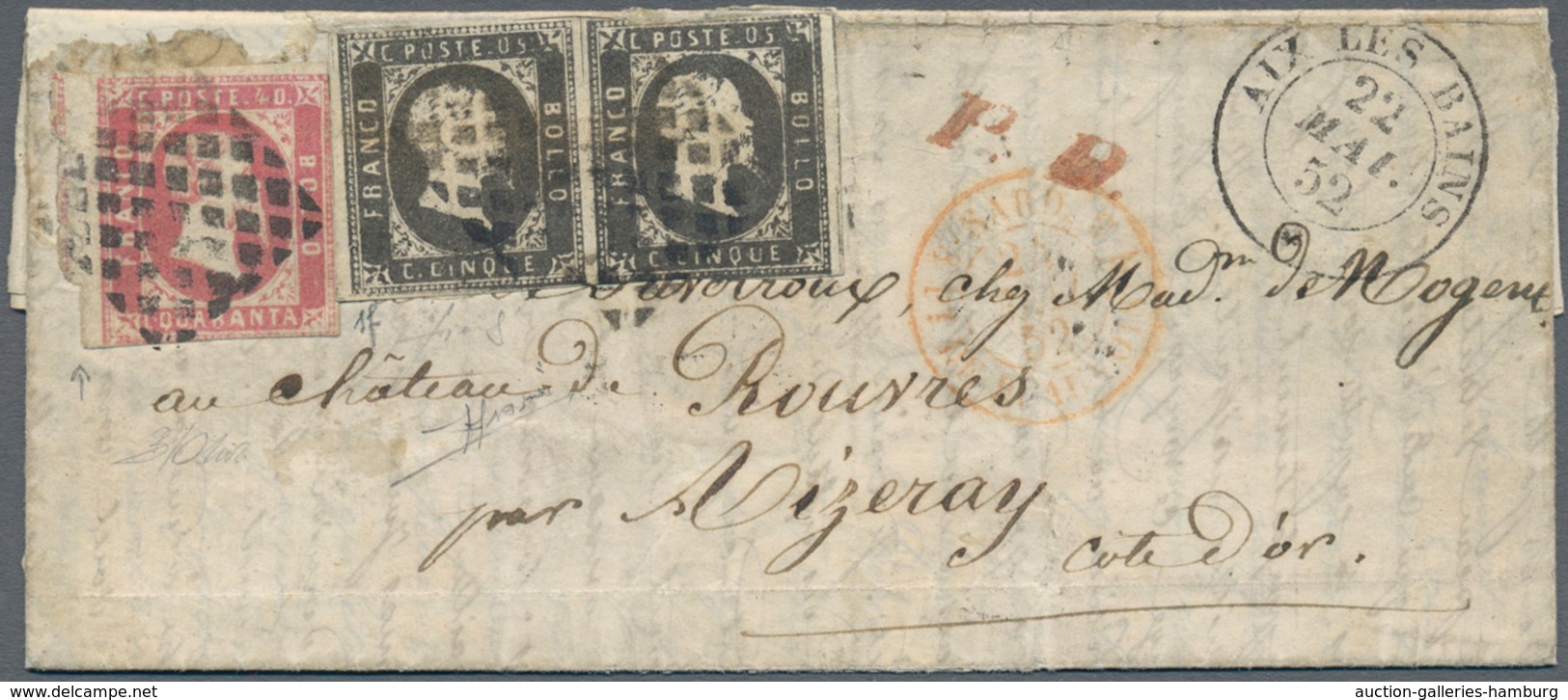Italien - Altitalienische Staaten: Sardinien: 1851: 5 Cents, Sepia Black, First Print, Horizontal Pa - Sardinien