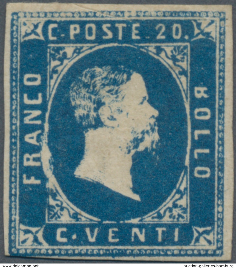 Italien - Altitalienische Staaten: Sardinien: 1851, 20 C Blue, Even Touched To Full Margins, Fresh C - Sardinia