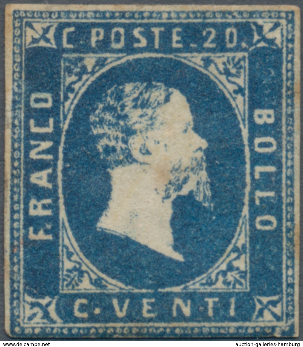 Italien - Altitalienische Staaten: Sardinien: 1851. 20 C. Blue, Mint With Partial Original Gum, Thre - Sardinia